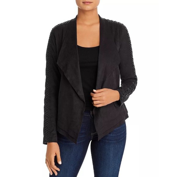 Lysse Inga Faux suede Jacket Plus Sizes 1X 2X 3X Black Moto Draped Blazer - Picture 7 of 8